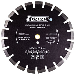Круг алмазный сегментный  DIAMAL 350 x 15 x 25.4 / 20 мм 